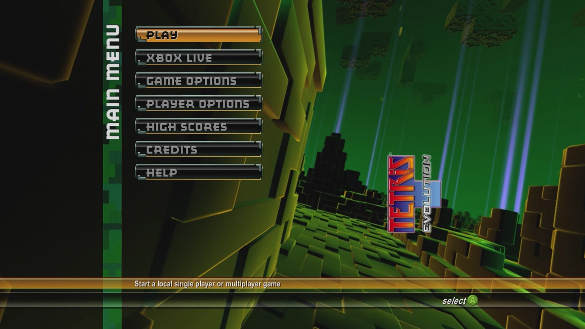 Tetris Evolution title screen for Xbox 360